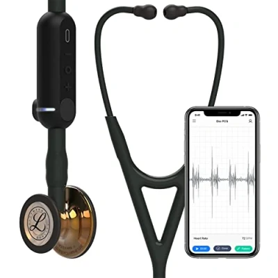 Obrázek 3M Littmann CORE Digitální stetoskop, vysoký lesk, hrudní díl v barvě mědi, černá hadice, otvor a ušní trubičky, 69 cm, 8863