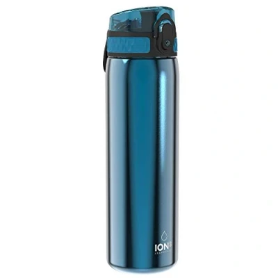 Obrázek Ion8 Stahl Trinkflasche, 600 ml, Auslaufsicher, Einhandöffnung, Sichere Verriegelung, Spülmaschinenfest, Klappdeckel, Tragegriff, Leicht zu Reinigen, Langlebig, Metallisches Blau