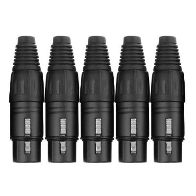 Obrázek Pronomic Sada zástrček XLR Female 5 kusů (pro montáž kabelů, montáž, vysoce kvalitní upínací kleštiny odlehčení tahu, stabilní kryt z tlakového odlitku) černá