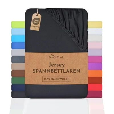 Obrázek NatureMark JERSEY napínací prostěradlo, prostěradlo 100% bavlna v mnoha velikostech a barvách značková kvalita Ökotex Standard 100., černá, 180x200 200x200 cm