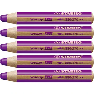 Obrázek Pastelka, vodní barva a vosková křída STABILO woody 3 v 1 balení 5 ks fialová