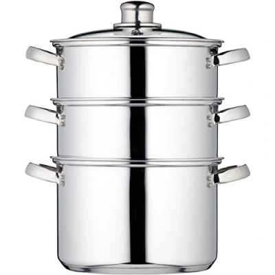 Obrázek KitchenCraft Pánev na vaření v páře / hrnec polévku se 3 nádobami dárkové krabičce, bezpečný pro indukci, ušlechtilá ocel, 20 cm, stříbrná