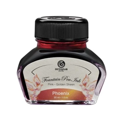Obrázek Octopus Fluids Phoenix Sheen Ink, plnicí inkoust v inkoustové sklenici, barevný inkoust, oranžový, 30 ml