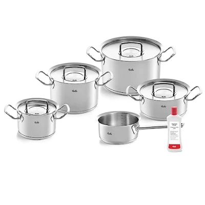 Obrázek Fissler Originální profesionální kolekce/sada hrnců na vaření z ušlechtilé oceli, 5dílná, vč. kovového víka + zdarma péče oceli indukční [exkluzivně v obchodě Amazon], stříbrná barva