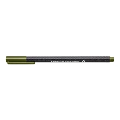 Obrázek STAEDTLER 334 57 Triplus Fineliner (trojhranný, super jemný, kovový hrot, šířka linie cca 0,3 mm, 10 kusů) olivově zelená