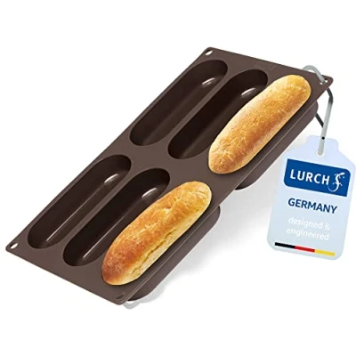 Obrázek Lurch 85082 FlexiForm Hotdog Buns 6 komorový / pekáč na housek v rohlíku ze 100% platinového silikonu bez BPA, hnědý