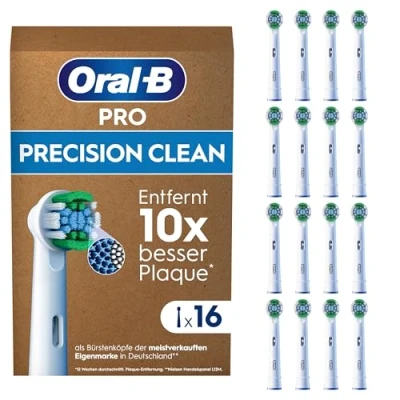 Obrázek Oral B Náhradní kartáčky pro Precision Clean elektrický zubní kartáček, 16 kusů, čištění zubů, X štětiny, originální nástavec zubního kartáčku v poštovní schránce, navrženo Německu