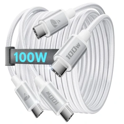 Obrázek Aioneus USB C kabel, 100 W na kabel [2 kusy 1M+1M] 5A rychlonabíjecí Nylon typ nabíjecí Pro iPhone 16 15 Max, MacBook Pro/Air, Samsung S24 S23 S22,