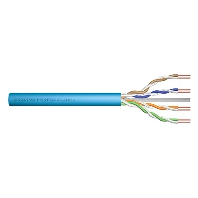 Obrázek DIGITUS Síťový kabel 305 m Cat 6A U UTP Simplex BauPVO Eca LSZH bez halogenů 500 MHz měď AWG 23/1 PoE+ kompatibilní LAN instalační Ethernet modrý