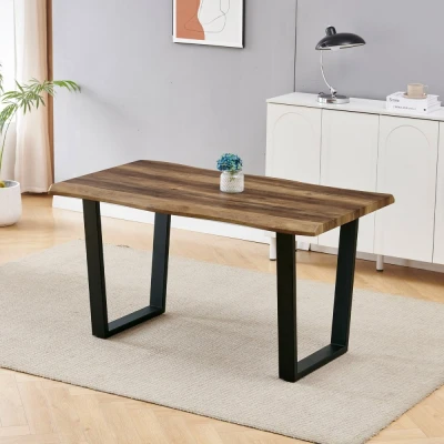Obrázek Stůl jídelní, 140x80x75 cm, MDF deska, dekor staré dřevo, kovová nohy ve tvaru U, černý matný lak HT F4214 OLW
