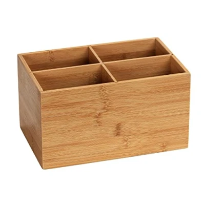 Obrázek WENKO Bambusový box Terra 4 přihrádky, úložná dóza na šperky, kancelářské potřeby a kosmetiku, přehledné uložení drobných předmětů ve čtyřech přihrádkách, ideální do koupelny, 22 x 12 14 cm,