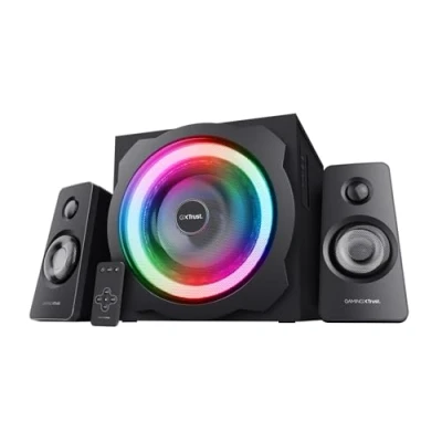 Obrázek Trust Gaming GXT 629 Tytan 2.1 PC Lautsprecher mit Subwoofer, 120 W, 3,5 mm AUX Klinke, Boxen RGB LED Beleuchtung, für PC, Laptop, Computer, Tablet, Smartphone Schwarz