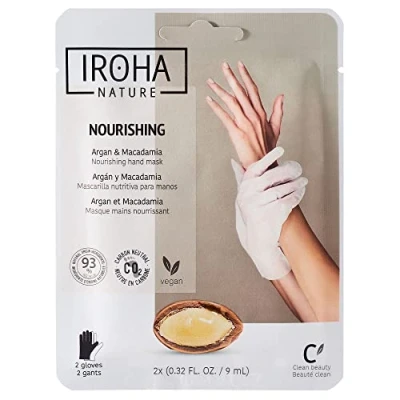 Obrázek Iroha Nature Nährende Handmasken Handschuhe Arganöl und Macadamia Intensive Pflege für trockene Hände 93% natürliche Inhaltsstoffe Vegan