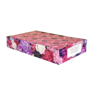 Obrázek pajoma® Čajové svíčky 30 kusů, růže &amp; berries Vonné čajové v hliníkovém pouzdru, doba hoření cca 4 hodiny výška 1,5 cm ø 3,5 prémiová kvalita dekorace, gastronomie, outdoor, sklenice
