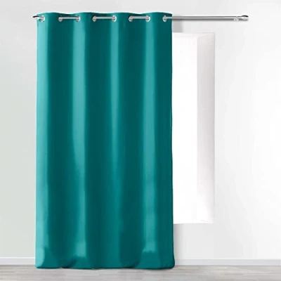 Obrázek douceur d&#039;Intérieur Závěs s oky Absolu, mikrovlákno, jednobarevný, polyester, modrý, 140 cm x 260