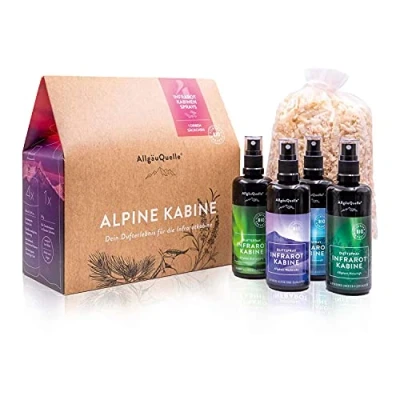 Obrázek AllgäuQuelle® bio sada s infračervenými kabinami se 100% vůní do místnosti 4 x 100 ml ✓ Allgäuer osvěžení přírodní vzduch Atemwohl Noční klid vč. vonného
