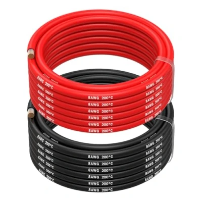 Obrázek MMOBIEL 8 AWG silikonový kabel pro elektroniku gauge (8,37 mm²) Pocínovaný měděný 2 oddělené kabely červený a černý Každý 5 m / 16,4 ft ledničky, klimatizace, autobaterie, svářecí