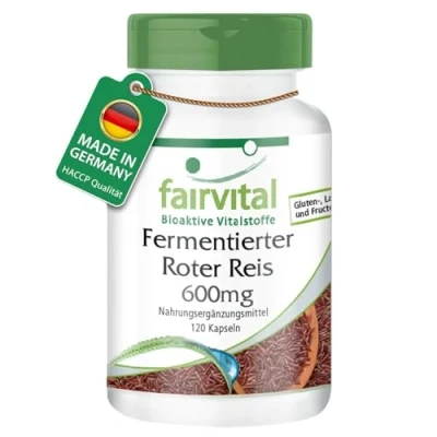 Obrázek Fairvital Fermentovaná červená rýže 600 mg Monascus purpureus kapsle vysoké dávky 2,95 monacolin K na kapsli VEGAN 120 kapslí