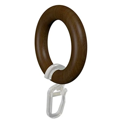 Obrázek Flair Deco prstence s Faltenhaken, Gardinenringe na 20 mm Ø záclonové tyče, 12 ks, Dřevo, ořech lakovaná, 47/30