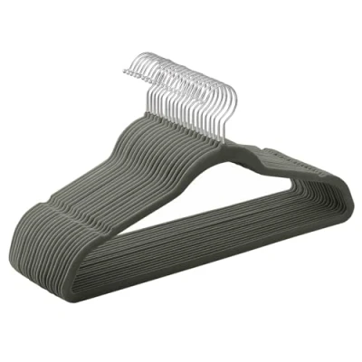 Obrázek SONGMICS ramínko na šaty samet, 20dílná sada, ramínko, bundy, šířka 41,5 cm, ramínka obleky, tenká, dobře zatížitelná, háčky otočné o 360, kabáty, košile a šedá CRF026G20