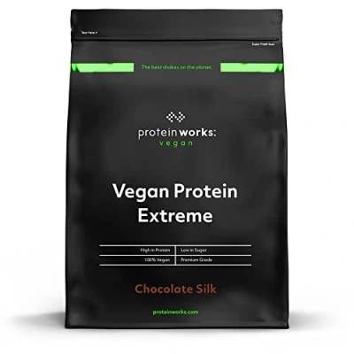 Obrázek protein Works Vegan Extreme 29 g rostlinný směs sóji, hrášku, dýně, hnědé rýže a slunečnice bez laktózy lepku 28 servírek Chocolate Silk 1 kg