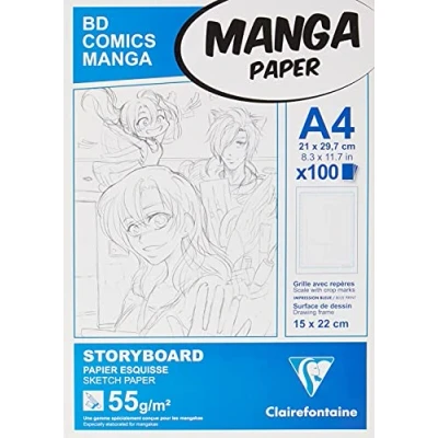 Obrázek Clairefontaine 94038C manga Block Storyboard (ideální pro znaky a multitechnik, DIN A4, 21 x 29,7 cm, 100 listů, 55 g, se šestidílnou mřížkou), bílý