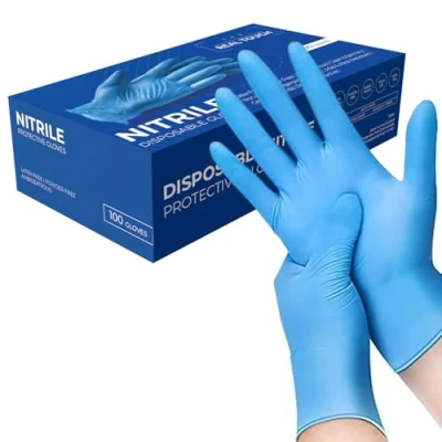 Obrázek K MART jednorázové rukavice, modré nitrilové rukavice box se 100 kusy, bez pudru a latexu, do kuchyně &amp; čištění