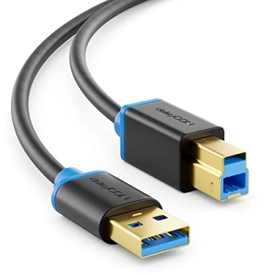 Obrázek deleyCON 1m USB 3. 0 Super Speed kabel A konektor k B konektoru datový až 5 Gbit/s pro např. tiskárnu skener multifunkční tiskárny černá