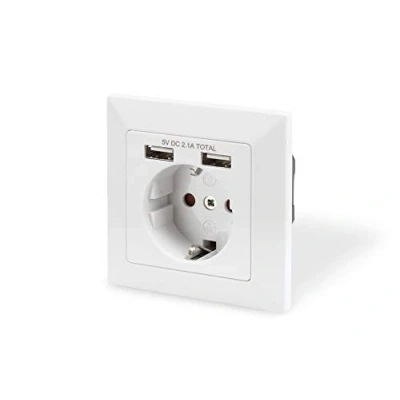 Obrázek DIGITUS DA 70613 zapuštěná zásuvka s USB A nabíječkou 1 kus 2 zdířky 5 V / 2,1 celkem 250 50 Hz vestavná hloubka 32 mm podmíněně použitelný design čistě bílá RAL 9003