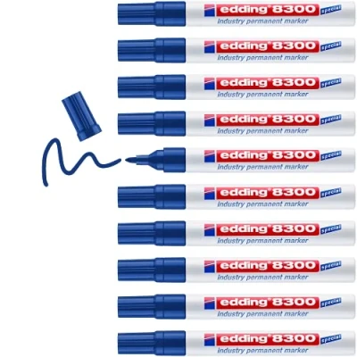 Obrázek edding 8300 Industrie Permanentmarker blau 10 Stifte Rundspitze 1,5 3 mm zum permanenten Markieren von leicht öligen und staubigen Oberflächen