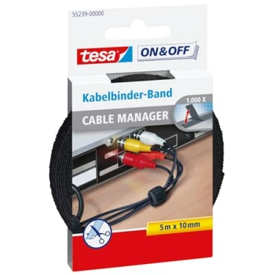 Obrázek tesa On &amp; Off Cable Manager UNIVERSAL vázací páska na kabely pro uložení kabelů svazování v domácnosti a kanceláři lze zkrátit 10 mm x 5 m