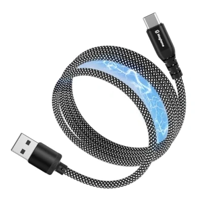 Obrázek Magtame magnetický USB C kabel, elastický navinutý USBA k nabíjecímu kabelu C, 1M/3. 3FT zatahovací nylonový pletený kabel typu kompatibilní s i Phone 16 15 Samsung