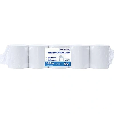 Obrázek 5 ks Premium termorole 80 mm x 12 termopapír bonrole (80 12) pokladní role certifikované pro tiskárny jako Epson, IBM, Metapace atd.