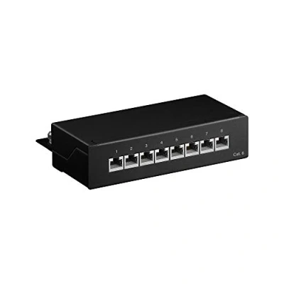 Obrázek goobay 96105 CAT 6 Patch Panel 8 Port / RJ45 Buchsen Netzwerkstecker 250 MHz LAN Patchfeld 1 HE Verteilerfeld Mini Desktop Patchpanel Wandmontage Schwarz