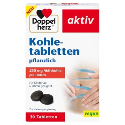 Obrázek Doppelherz Zelené tablety rostlinné aktivní uhlí přispívá ke snížení nadměrné nadýmání po jídle 30 tablet