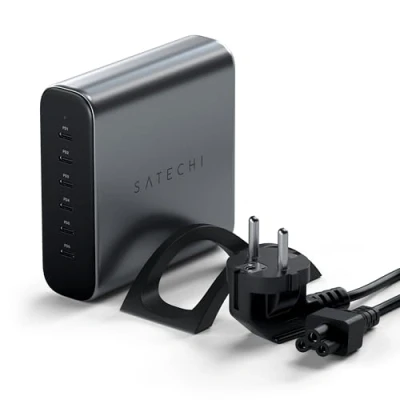 Obrázek SATECHI GaN 200W USB C nabíječka s 6 přípojkami 2 x PD 3. 1 (140W) a 4 3.0, cestovní stanice pro rychlé nabíjení, kompatibilní Apple většinou zařízení Thunderbolt