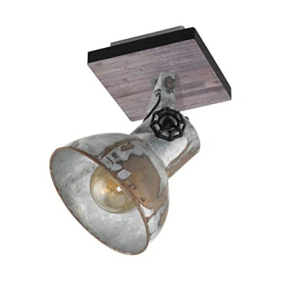 Obrázek EGLO Nástěnná lampa Barnstaple, 1 plamenné vintage nástěnné svítidlo v industriálním designu, retro bodové světlo z oceli se zinkovým použitým vzhledem, dřevo, rezavé provedení, černá,
