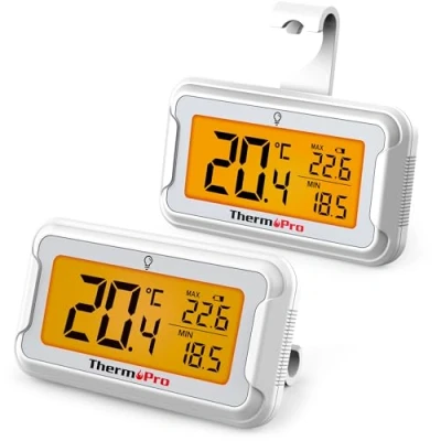 Obrázek ThermoPro Digitální teploměr do chladničky s velkým LCD displejem a podsvícením, mrazáku maximálním/minovým záznamem možností magnetu stojanu 2 kusy