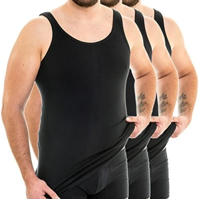 Obrázek HERMKO 3007 balení 3 ks extra dlouhý pánský nátělník (+10 cm) tank top ze 100% bio bavlny, černá