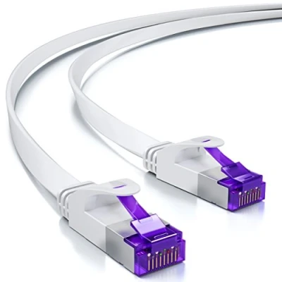Obrázek deleyCON 30m plochý Cat7 síťový kabel (Cat 7 s 10 Gbit/s) Gigabit LAN RJ45 Ethernet propojovací instalační pro Internet Switch Router Modem Patchpanel bílý