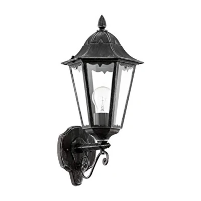 Obrázek EGLO venkovní nástěnná lampa Navedo, 1 plamenné svítidlo, nástěnné svítidlo stojící z hliníkové litiny a skla, černá, stříbrná patina, objímka E27, IP44