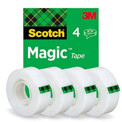 Obrázek Scotch Magic Tape 4 role, 19 mm x 33 m neviditelná lepicí páska pro všeobecné účely k opravě, etiketování a zapečetění dokumentů