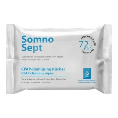 Obrázek SomnoSept Čisticí ubrousky CPAP 72 kusů rychlé čištění masky pro dobré sedadlo měkké ze 100% viskózy bez zápachu dermatologicky testováno