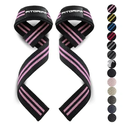 Obrázek Fitgriff® Stahovací pomůcky (polstrované) pro silový trénink, kulturistiku, fitness mrtvý tah popruhy lifting pásy ženy a muže (Black/Pink, XS)