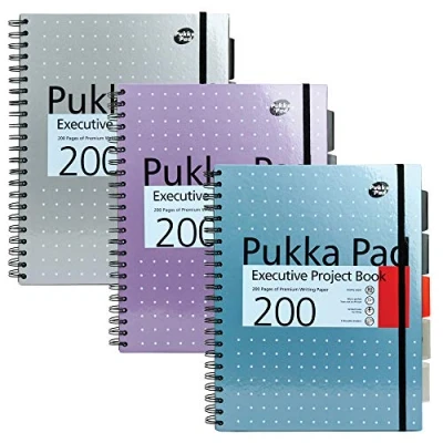 Obrázek Pukka Pad A4+ Metallic Executive Projekt buch 3dílné balení 22. 5 x 29, 6 cm 200 stran spirálová vazba poznámkový blok s vyměnitelnými dělicími listy pro organizaci 8 mm linkovaný a 80GSM papír