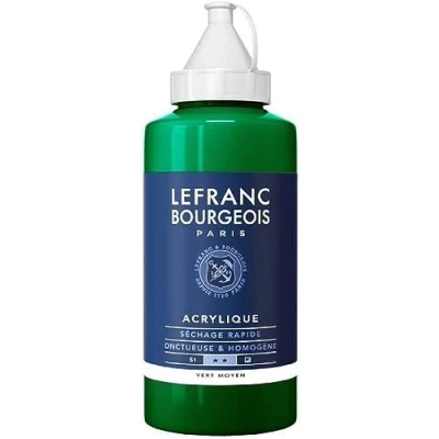 Obrázek Lefranc Bourgeois akrylová barva 300388 Fine zelená střední, 750ml láhev, krémová na vodní bázi, rychleschnoucí, stálá světle, voděodolná