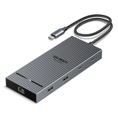 Obrázek UGREEN Revodok Pro 10Gbps USB C hub 2 HDMI Ethernet adaptér Docking Station Dual 4K@60Hz displej se 2*USB 3. &amp; A porty, PD 100W rychlé nabíjení, čtečka karet SD/TF