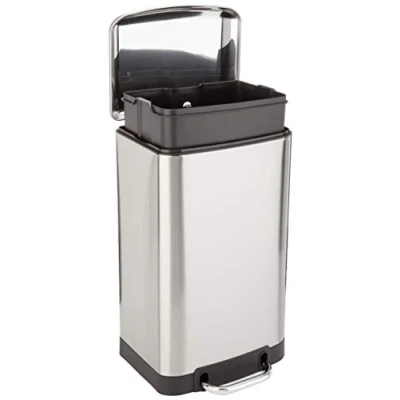 Obrázek Amazon Basics Odpadkový koš, odpuzuje nečistoty, obdélníkový, s jemně zavíracím nožním pedálem, do koupelny, ložnice, obývacího pokoje nebo kanceláře, niklu, 20 l
