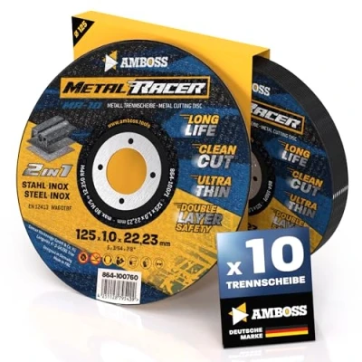 Obrázek 10x Kovový řezný kotouč Ø 125 x 1 22. 23 mm Metal Racer by AMBOSS WERKZEUGE je vhodný pro ocel a ušlechtilou ocel, ocel/inox úhlovou brusku