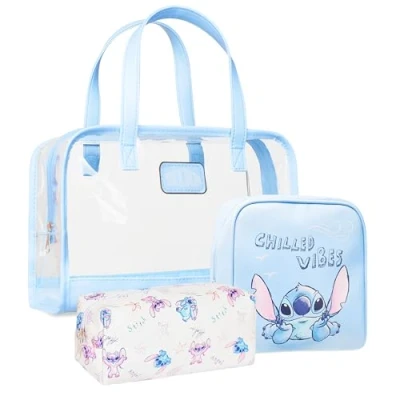 Obrázek Disney Stitch dámská kosmetická taška, 3dílná sada make upů, taška na prádlo, modrá cestovní dárky, Modrá/bílá, Kosmetické tašky